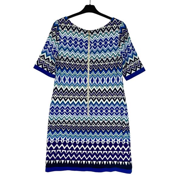 Eliza J Dress Shift Blue Chevron - Picture 5 of 9